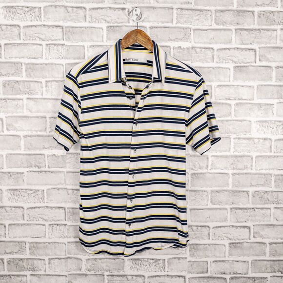 MR TURK Men's Short Sleeve Button up shirt Jersey Striped Medium - Picture 1 of 5